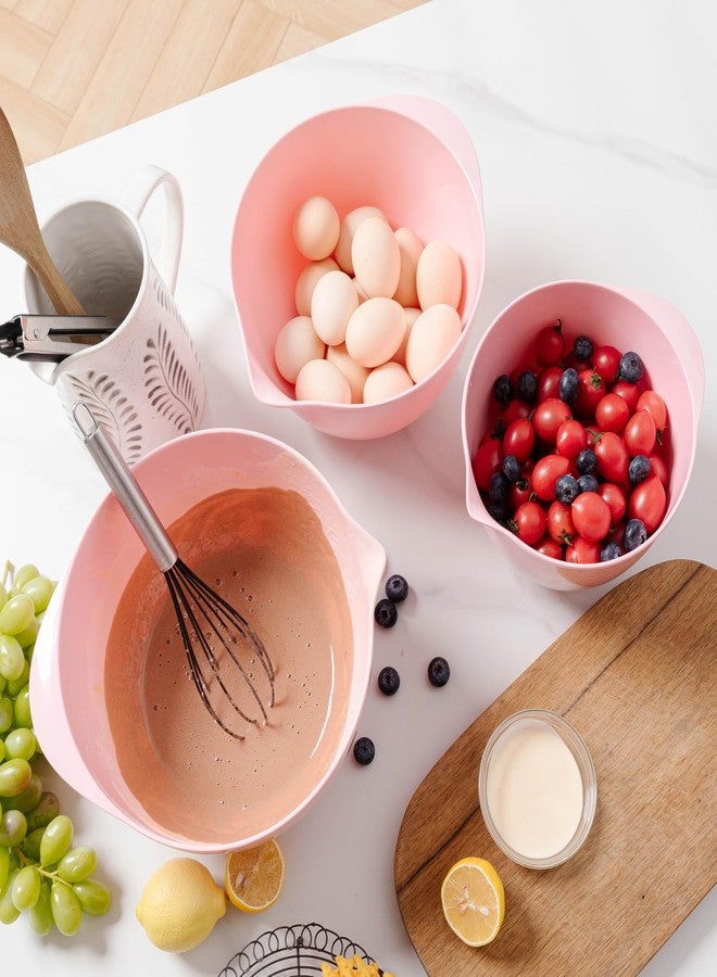 ZAROCRUS Nesting Melamine Mixing Bowl Set with Pour Spouts, Set of 3, Nesting Design Saves Space, Non-Slip, Size 2, 2.9 and 3.9qt, for Prepping, Mixing, Baking, Cooking, Pink - Image 3
